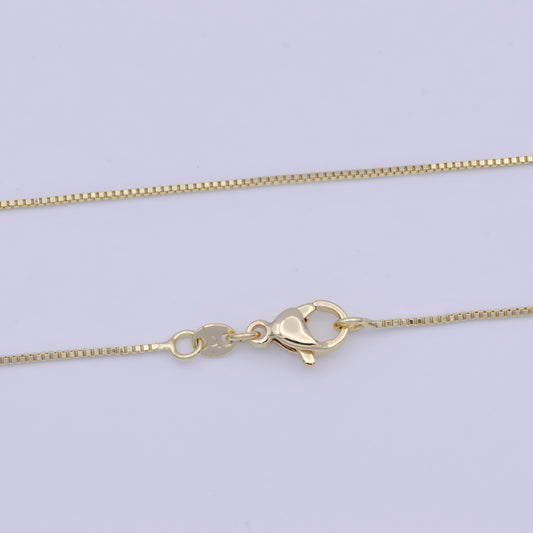 0.8mm Dainty Gold Box Chain Necklace, 14K Gold Plated 19.0" Box Link Ready to Wear Necklace | WA-1116