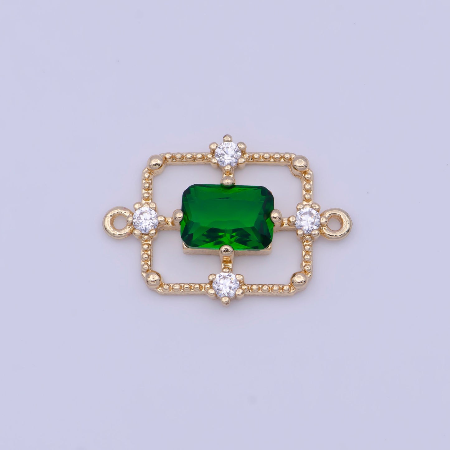 Emerald Green and Crystal Clear Rectangular Medallion Royal Quadrants Charm Connector, 24K Gold Plated Micro Pave CZ Connector | G-562, -563