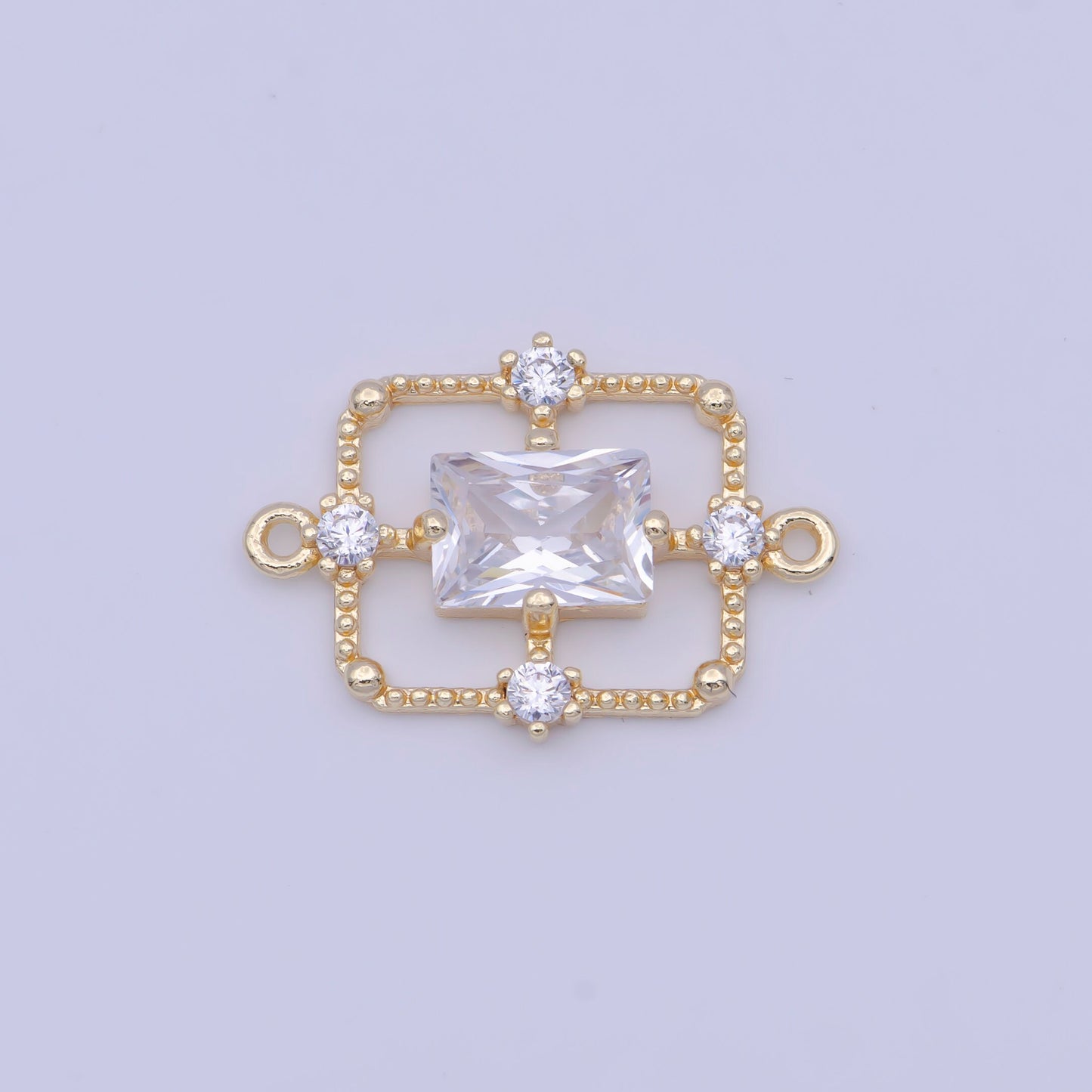 Emerald Green and Crystal Clear Rectangular Medallion Royal Quadrants Charm Connector, 24K Gold Plated Micro Pave CZ Connector | G-562, -563