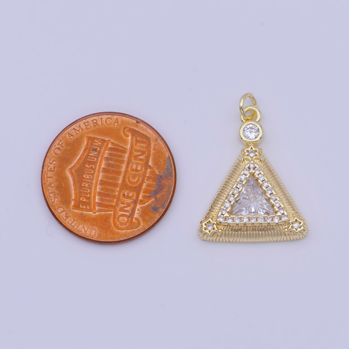 24K Gold Mini Starry Triangle CZ Clear Stone Pendant, Add on Charm Dainty Crystal Cz Stone for Necklace Bracelet Supply | X-715