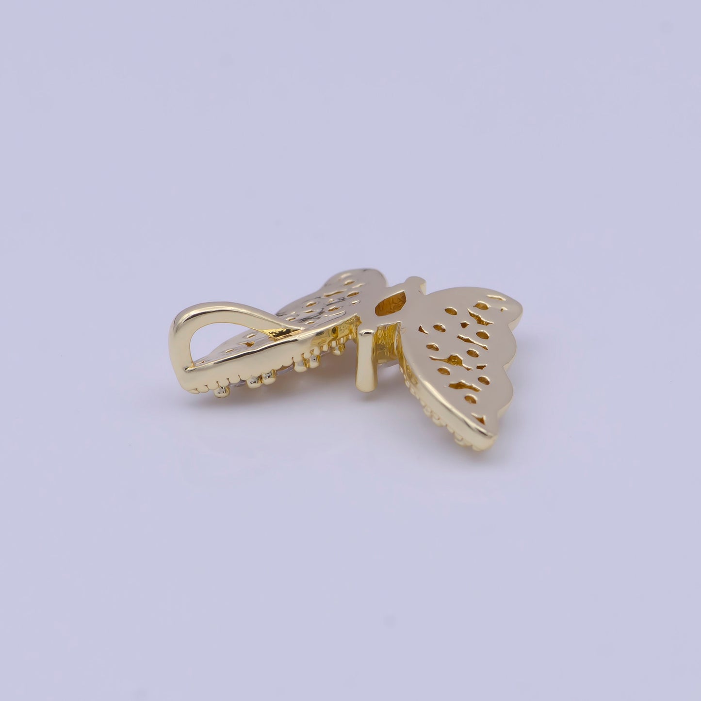 Micro Pave Clear Marquise Cut CZ Butterfly Wings Pendant, 14K Gold Plated Cubic Zirconia Mariposa Insect Pendant For Jewelry Making | X-526