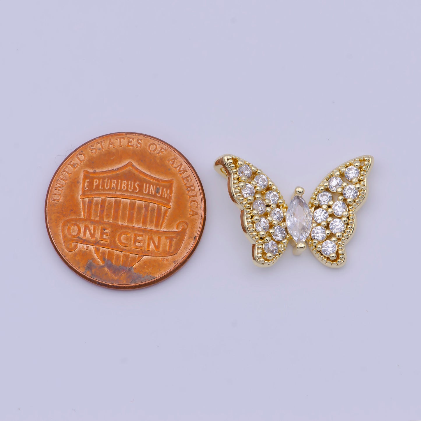 Micro Pave Clear Marquise Cut CZ Butterfly Wings Pendant, 14K Gold Plated Cubic Zirconia Mariposa Insect Pendant For Jewelry Making | X-526
