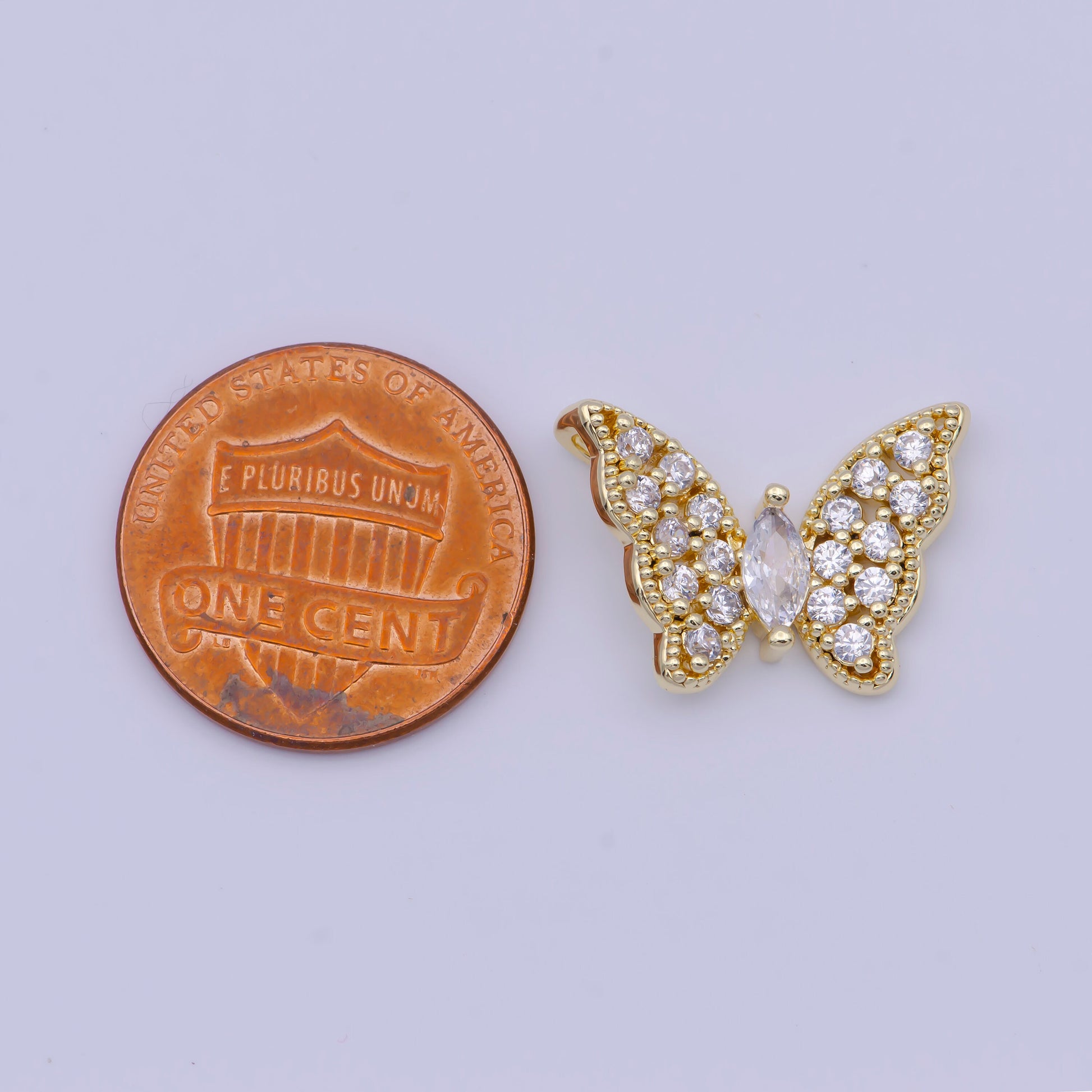 Micro Pave Clear Marquise Cut CZ Butterfly Wings Pendant, 14K Gold Plated Cubic Zirconia Mariposa Insect Pendant For Jewelry Making | X-526