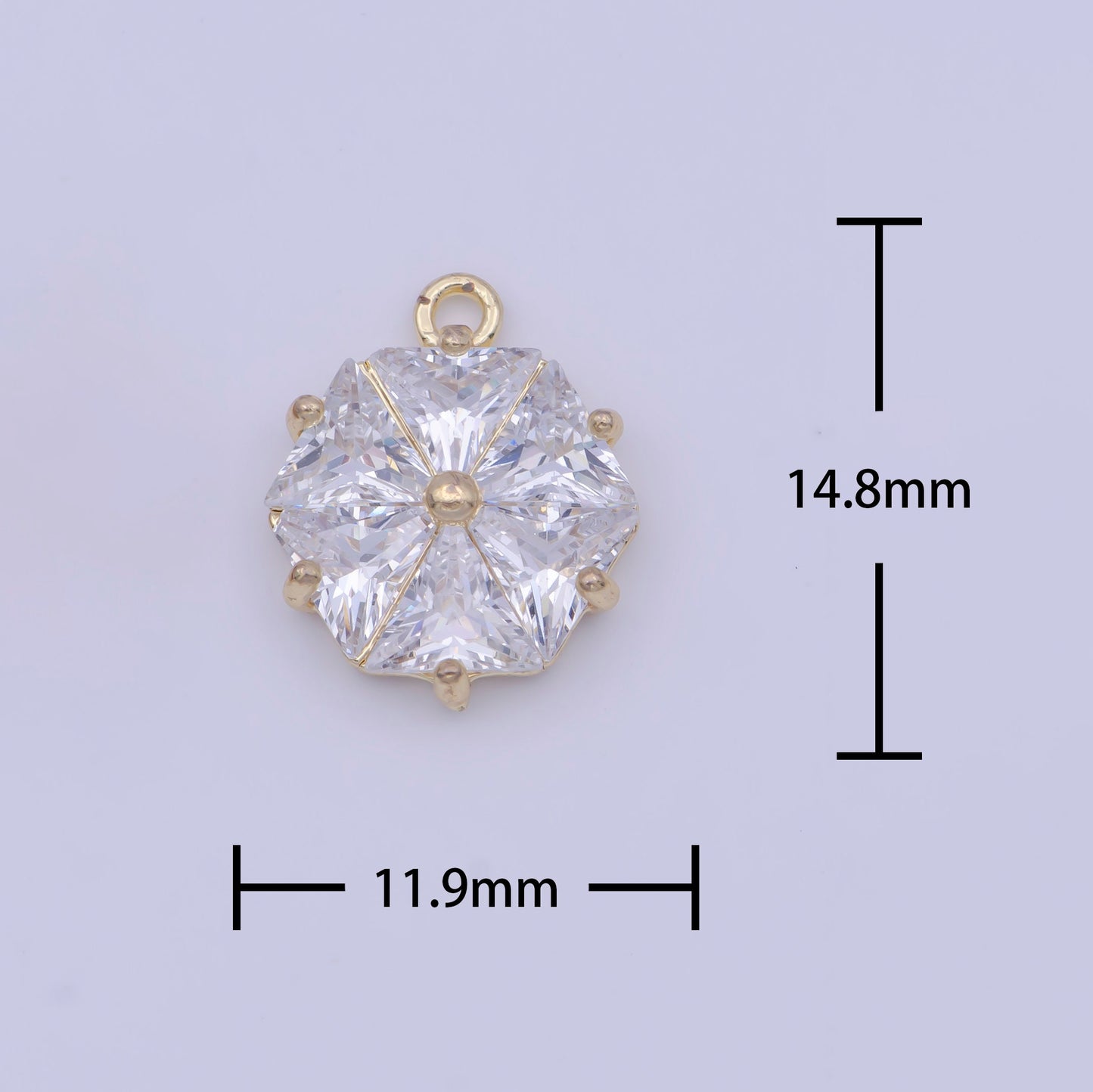 Gold CZ Hexagon Geometric Pendant, 24K Gold Plated Clear Micro Paved CZ Crystals Hexagon Geometrical Charm | X-714