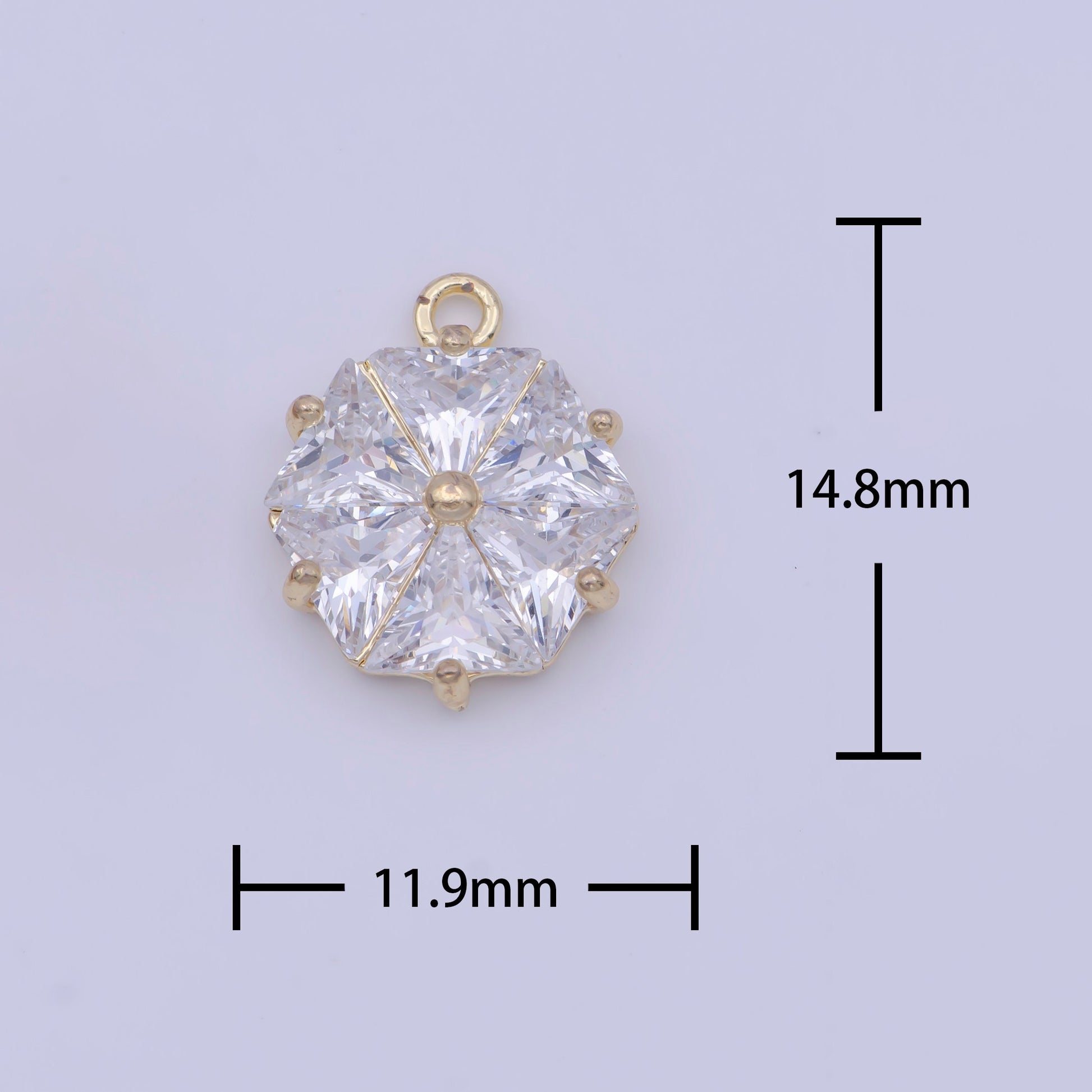 Gold CZ Hexagon Geometric Pendant, 24K Gold Plated Clear Micro Paved CZ Crystals Hexagon Geometrical Charm | X-714