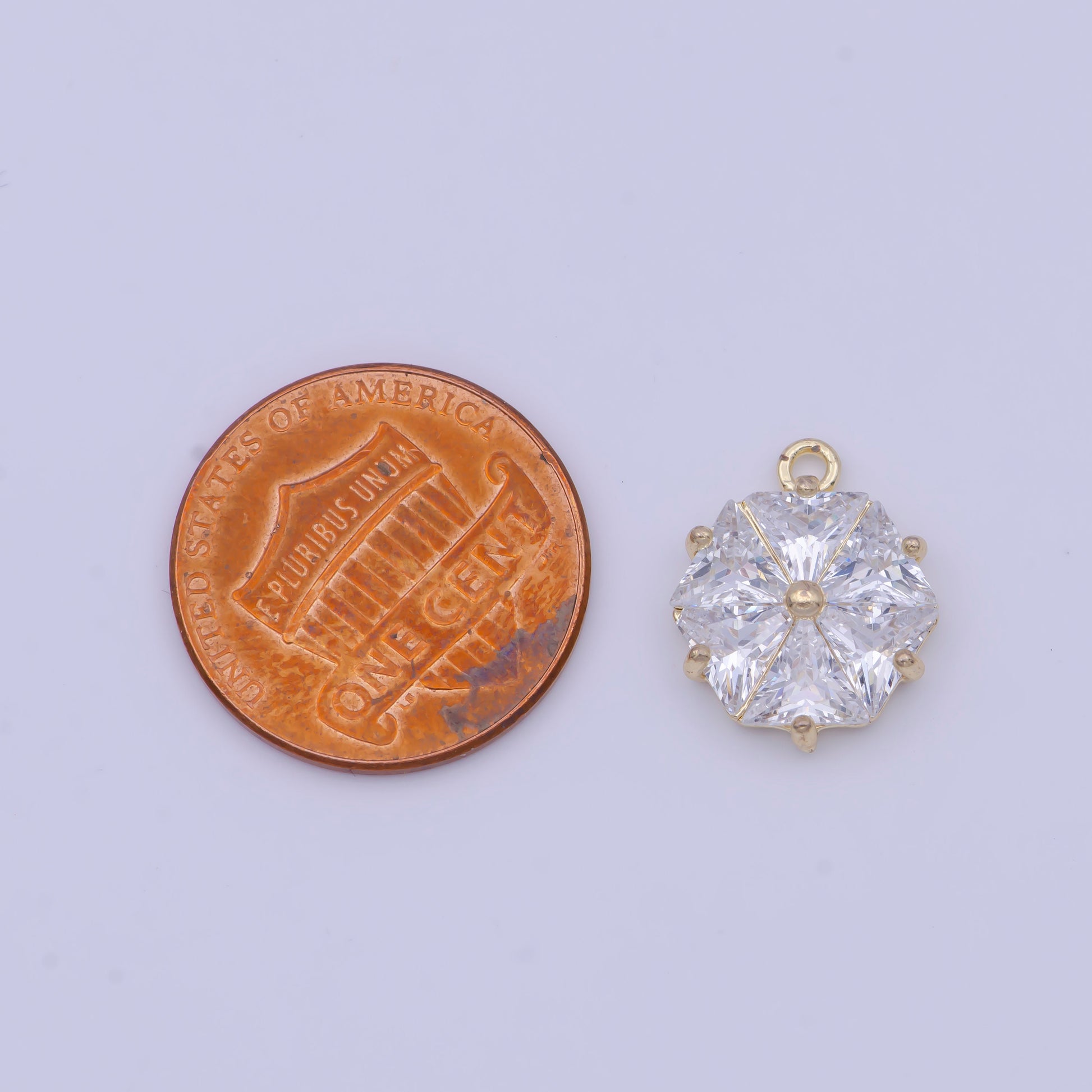 Gold CZ Hexagon Geometric Pendant, 24K Gold Plated Clear Micro Paved CZ Crystals Hexagon Geometrical Charm | X-714