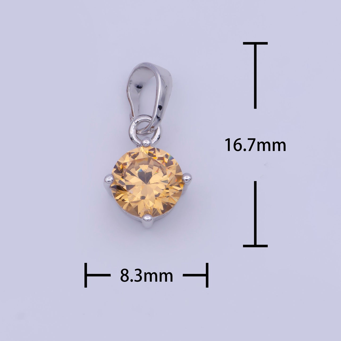 Silver Round Solitaire CZ Pendant, White Gold Filled Peach Solitaire Micro Paved Cubic Zirconia Charm | X-528