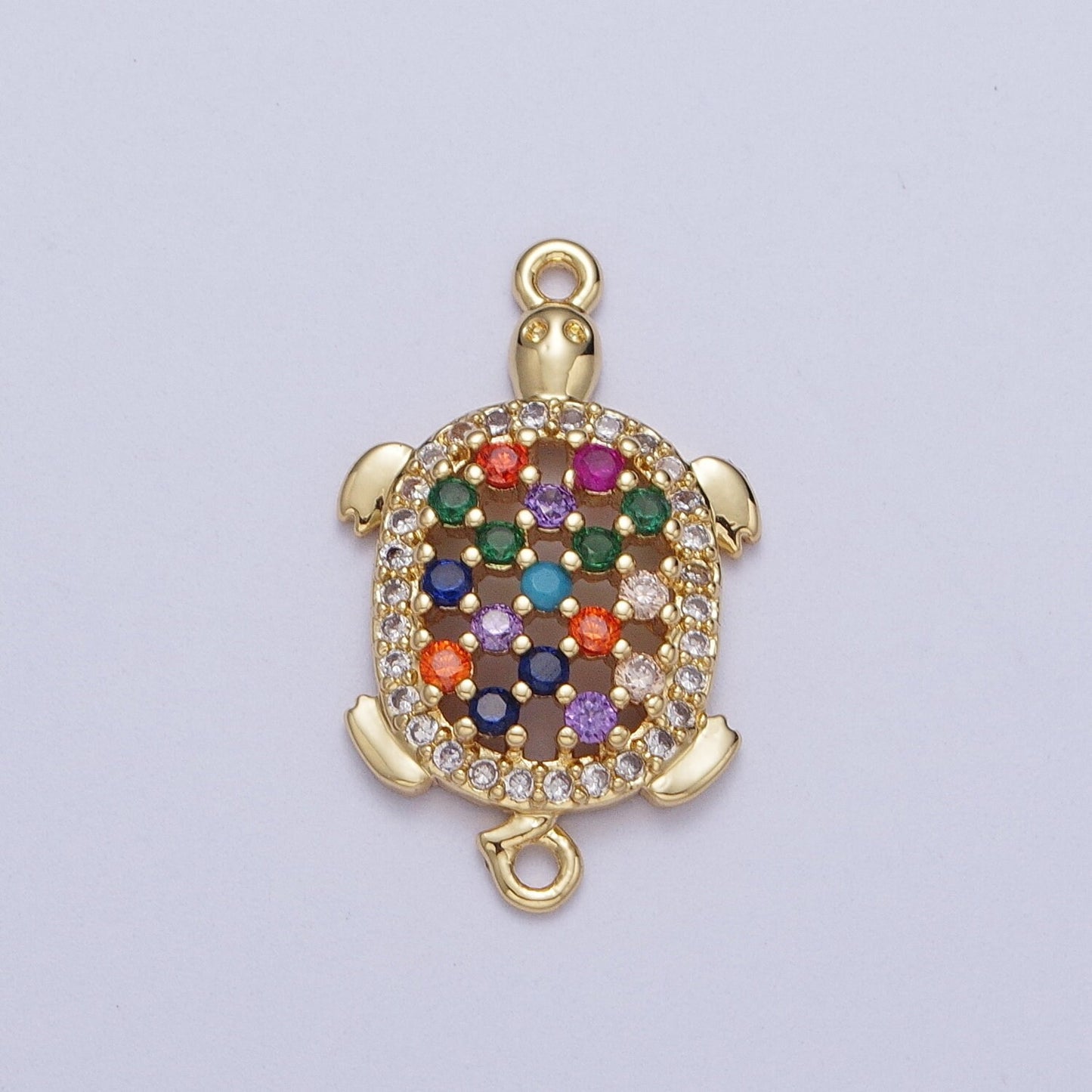 Gold Mesh Turtle Charm Connector, 14K Gold Filled Colorful Micro Paved CZ Tortoise Sea Life Link Connector | G-566