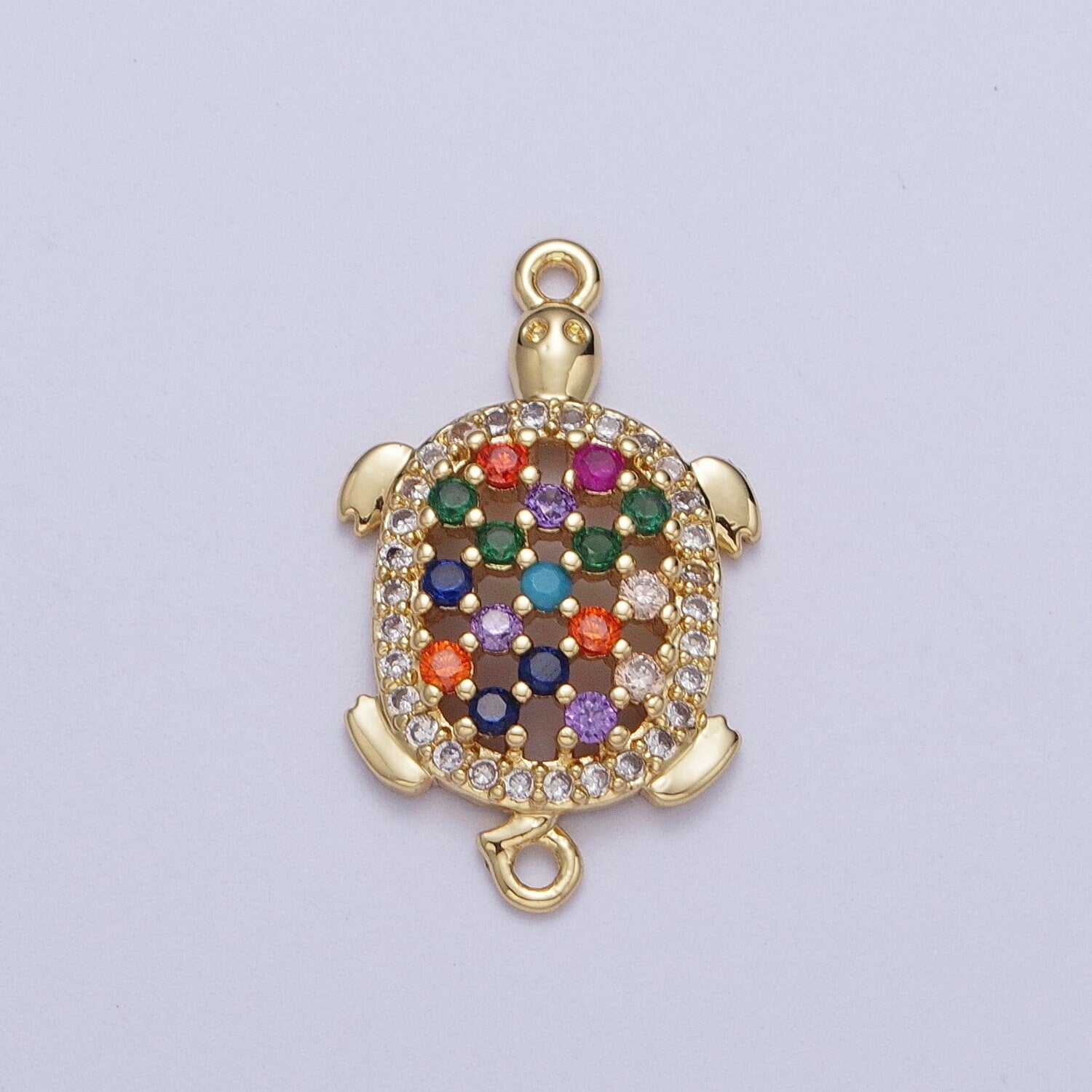 Gold Mesh Turtle Charm Connector, 14K Gold Filled Colorful Micro Paved CZ Tortoise Sea Life Link Connector | G-566