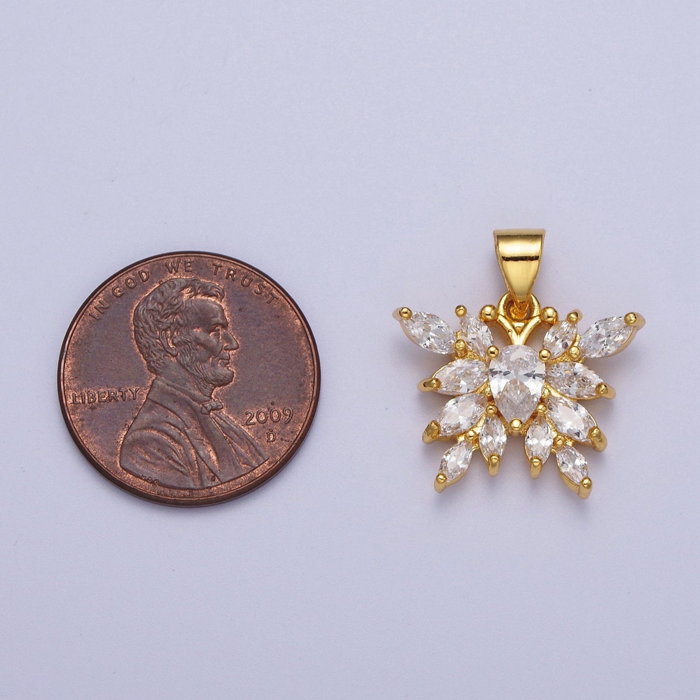 Gold Butterfly Pendant, 24K Gold Plated Large Clear Micro Paved Marquise Cut CZ Butterflies Mariposa Charm | X-682