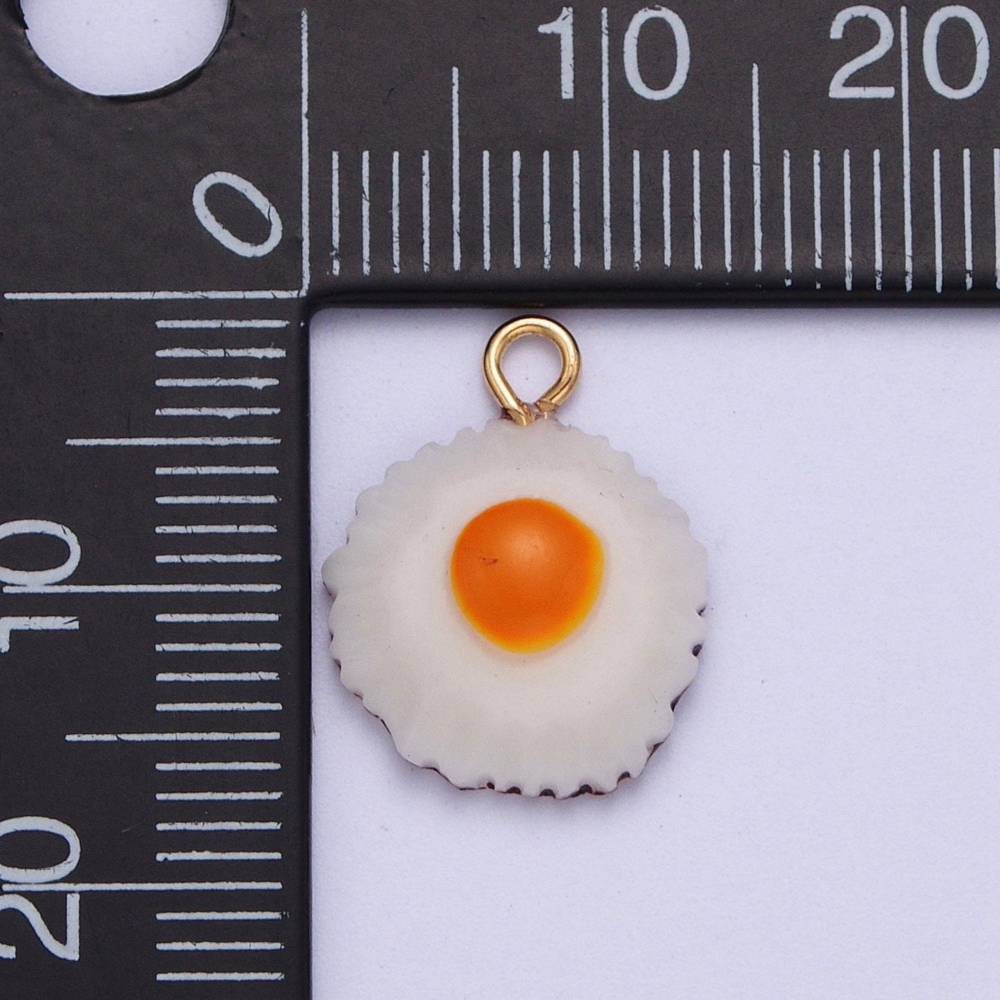 Breakfast Sunny Side Up Egg Pendant, 24K Gold Plated Enamel Food Egg Charm | X-732