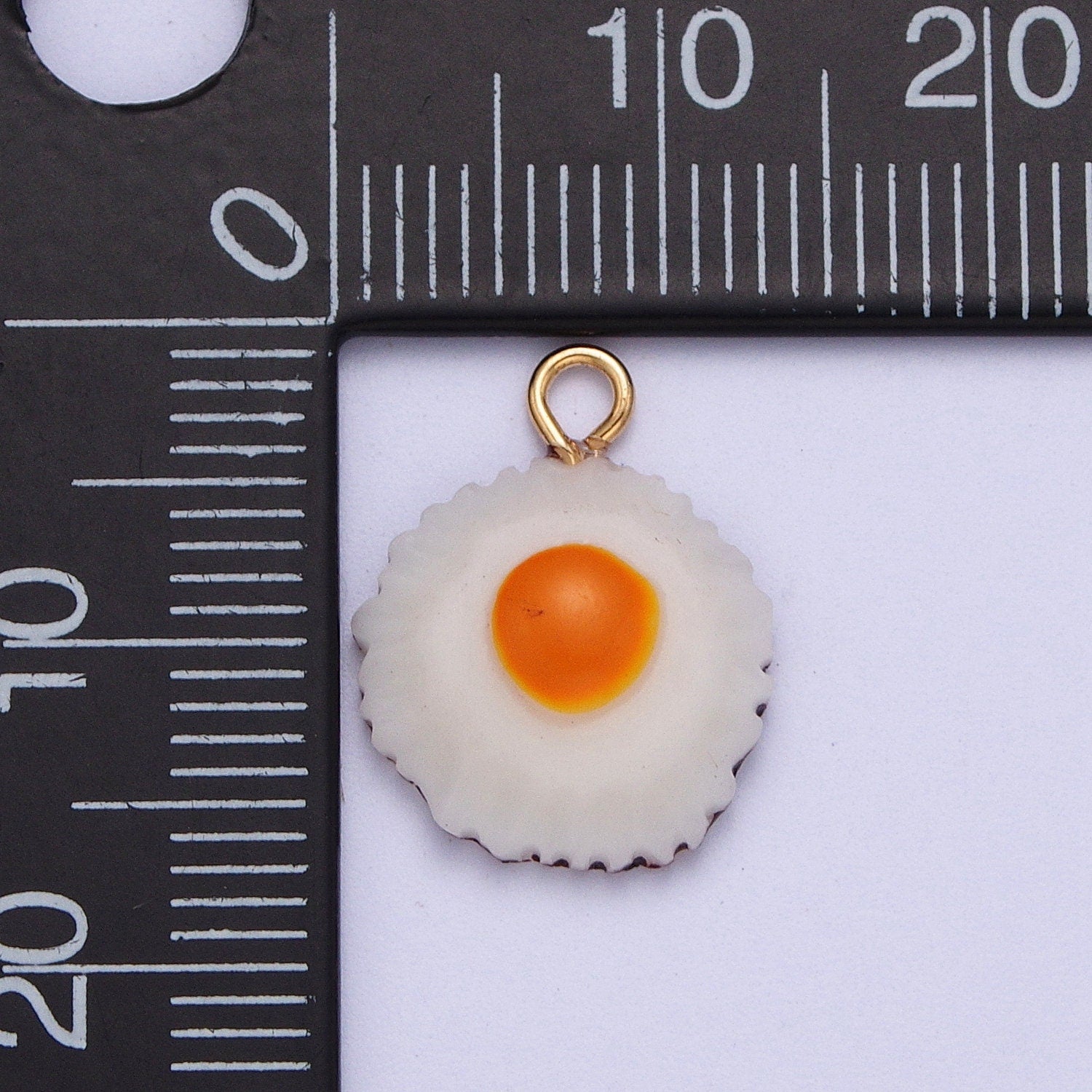 Breakfast Sunny Side Up Egg Pendant, 24K Gold Plated Enamel Food Egg Charm | X-732