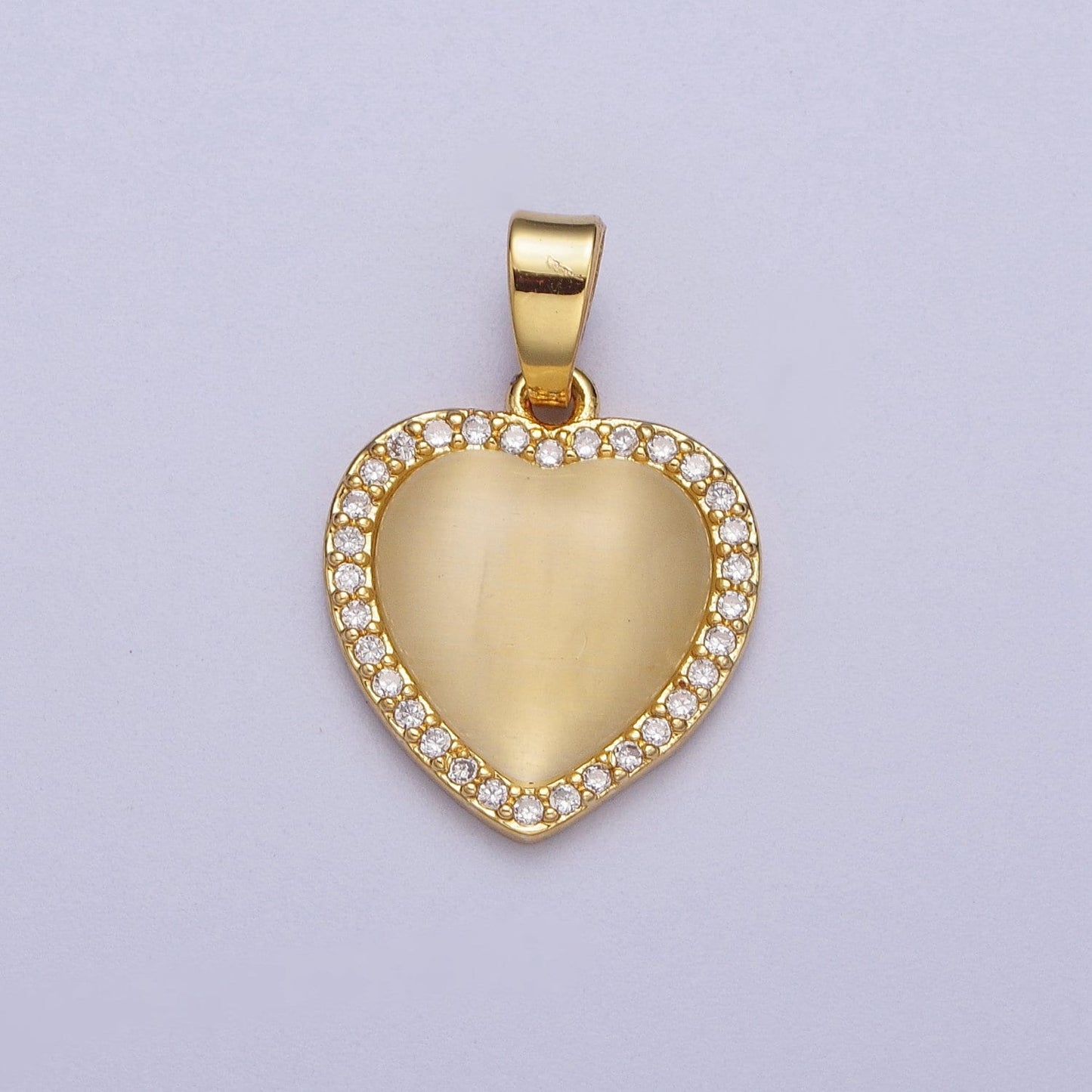 Gold CZ Heart Pendant, Dainty 24K Gold Plated Clear Micro Paved CZ Love Heart Charm | X-675