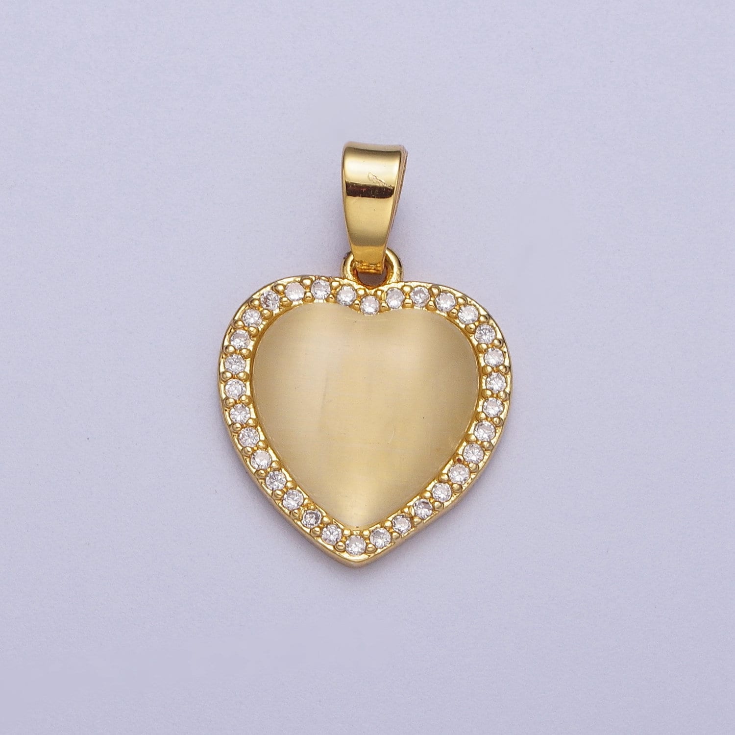 Gold CZ Heart Pendant, Dainty 24K Gold Plated Clear Micro Paved CZ Love Heart Charm | X-675