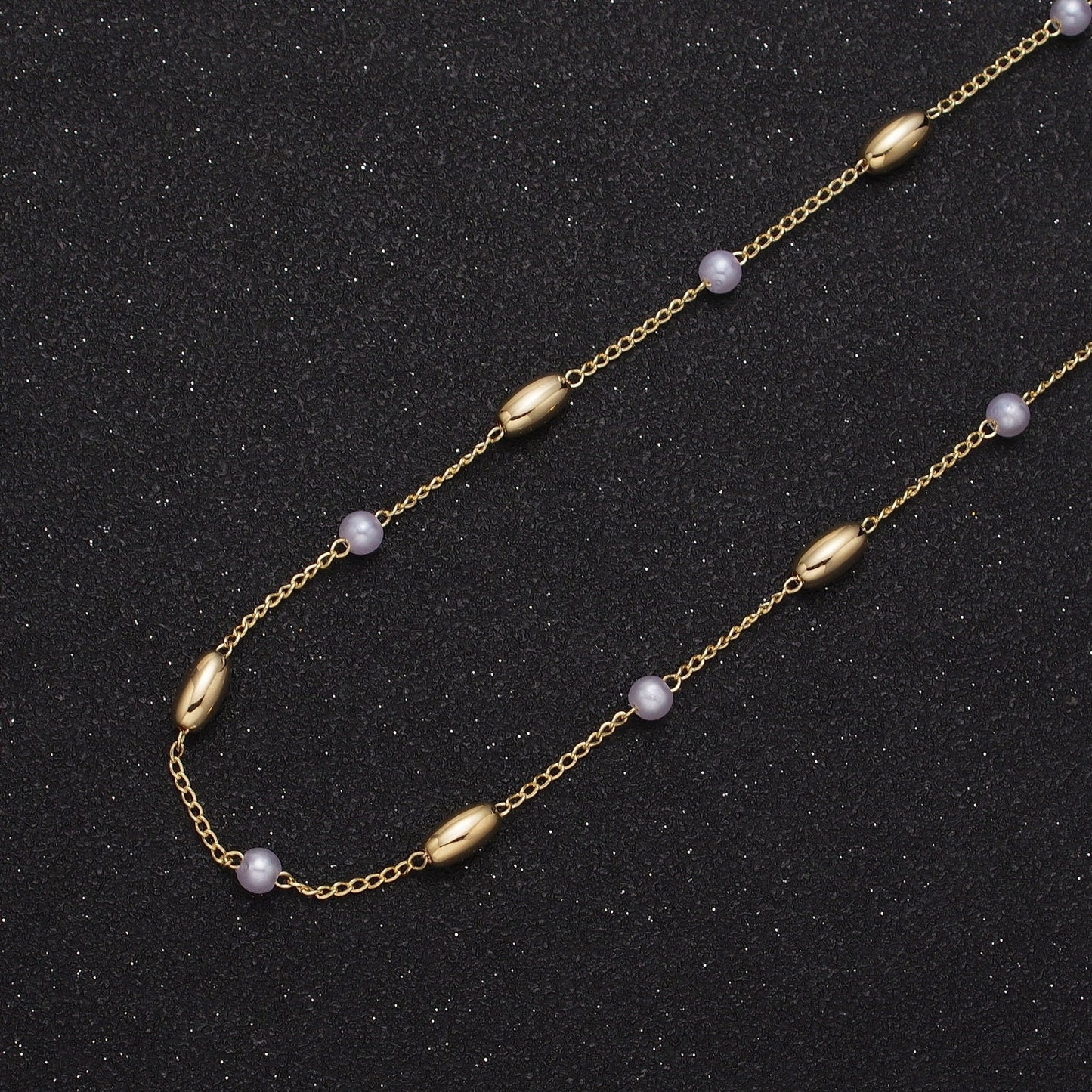 Unfinished Gold Pearl and Oblong Beaded Satellite Chain by Yard, 24K Gold Plated CCB Wholesale Bulk Satellite Linked Roll Chain | ROLL-831