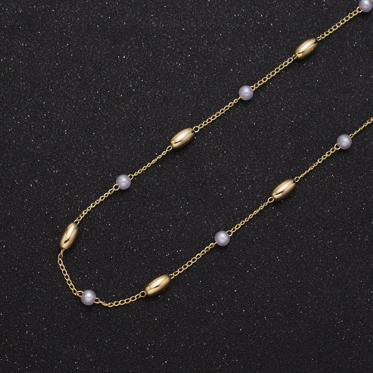 Unfinished Gold Pearl and Oblong Beaded Satellite Chain by Yard, 24K Gold Plated CCB Wholesale Bulk Satellite Linked Roll Chain | ROLL-831