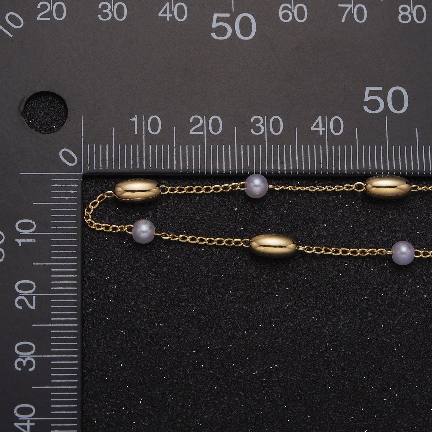 Unfinished Gold Pearl and Oblong Beaded Satellite Chain by Yard, 24K Gold Plated CCB Wholesale Bulk Satellite Linked Roll Chain | ROLL-831