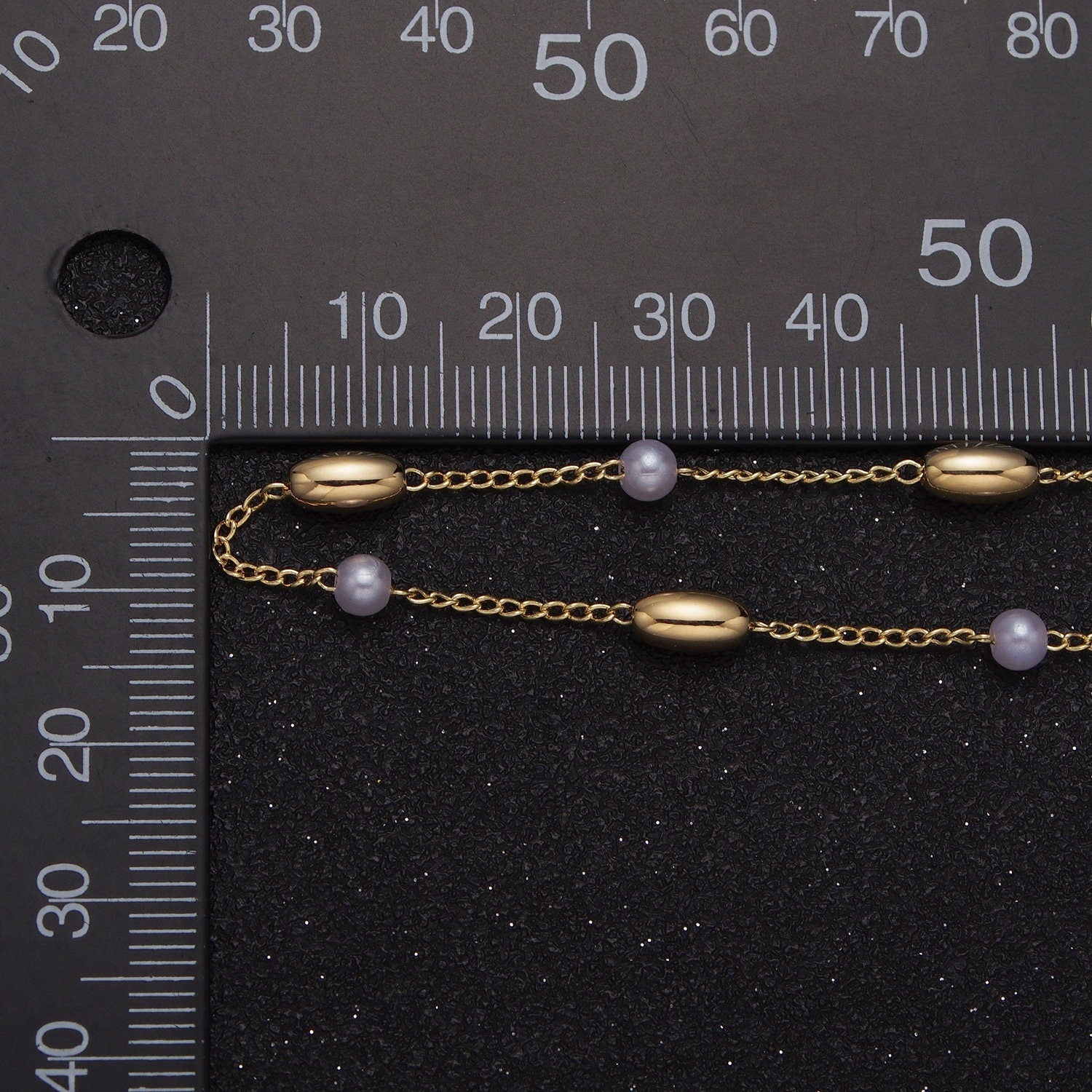 Unfinished Gold Pearl and Oblong Beaded Satellite Chain by Yard, 24K Gold Plated CCB Wholesale Bulk Satellite Linked Roll Chain | ROLL-831