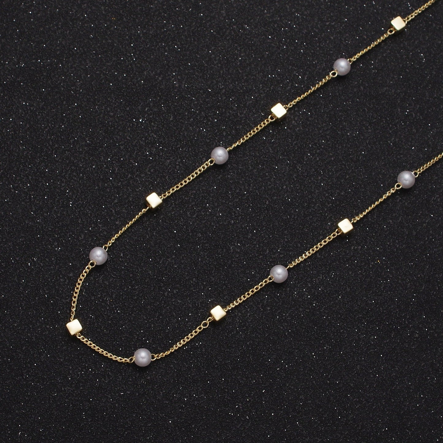 Unfinished Gold Pearl and Square Beaded Satellite Chain by Yard, 24K Gold Plated CCB Wholesale Bulk Satellite Roll Chain | ROLL-836