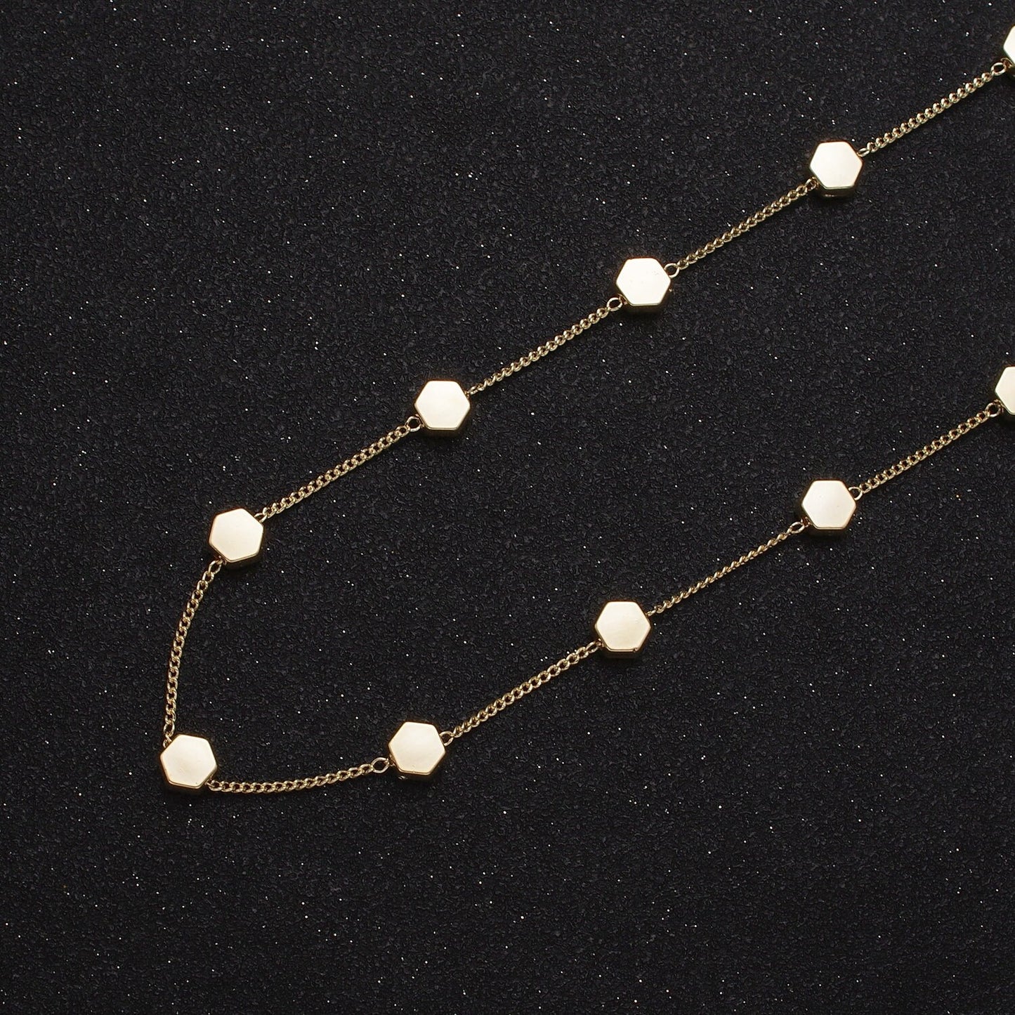 Unfinished Gold Mini Hexagons Beaded Satellite Chain by Yard, 24K Gold Plated CCB Wholesale Bulk Satellite Roll Chain | ROLL-838
