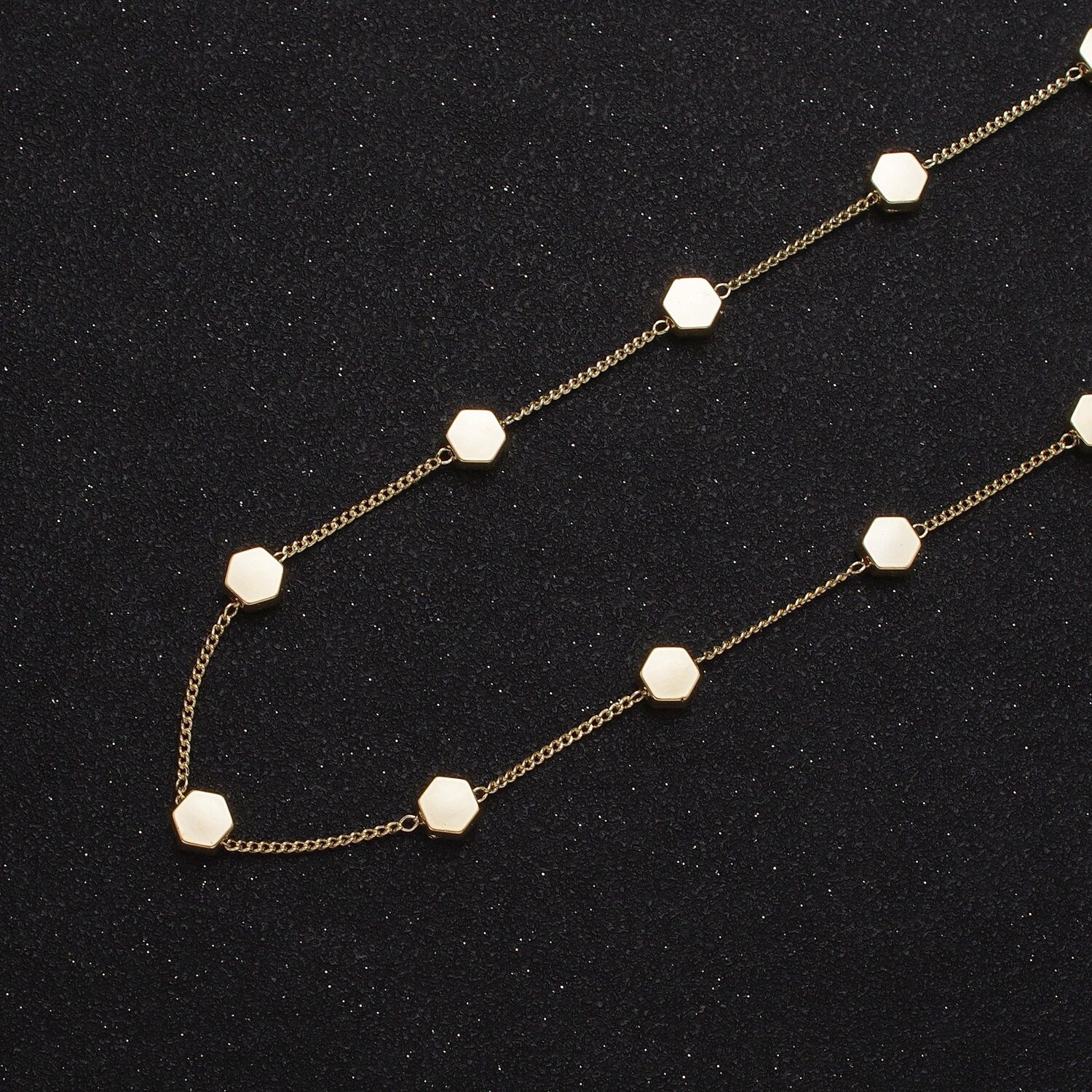 Unfinished Gold Mini Hexagons Beaded Satellite Chain by Yard, 24K Gold Plated CCB Wholesale Bulk Satellite Roll Chain | ROLL-838