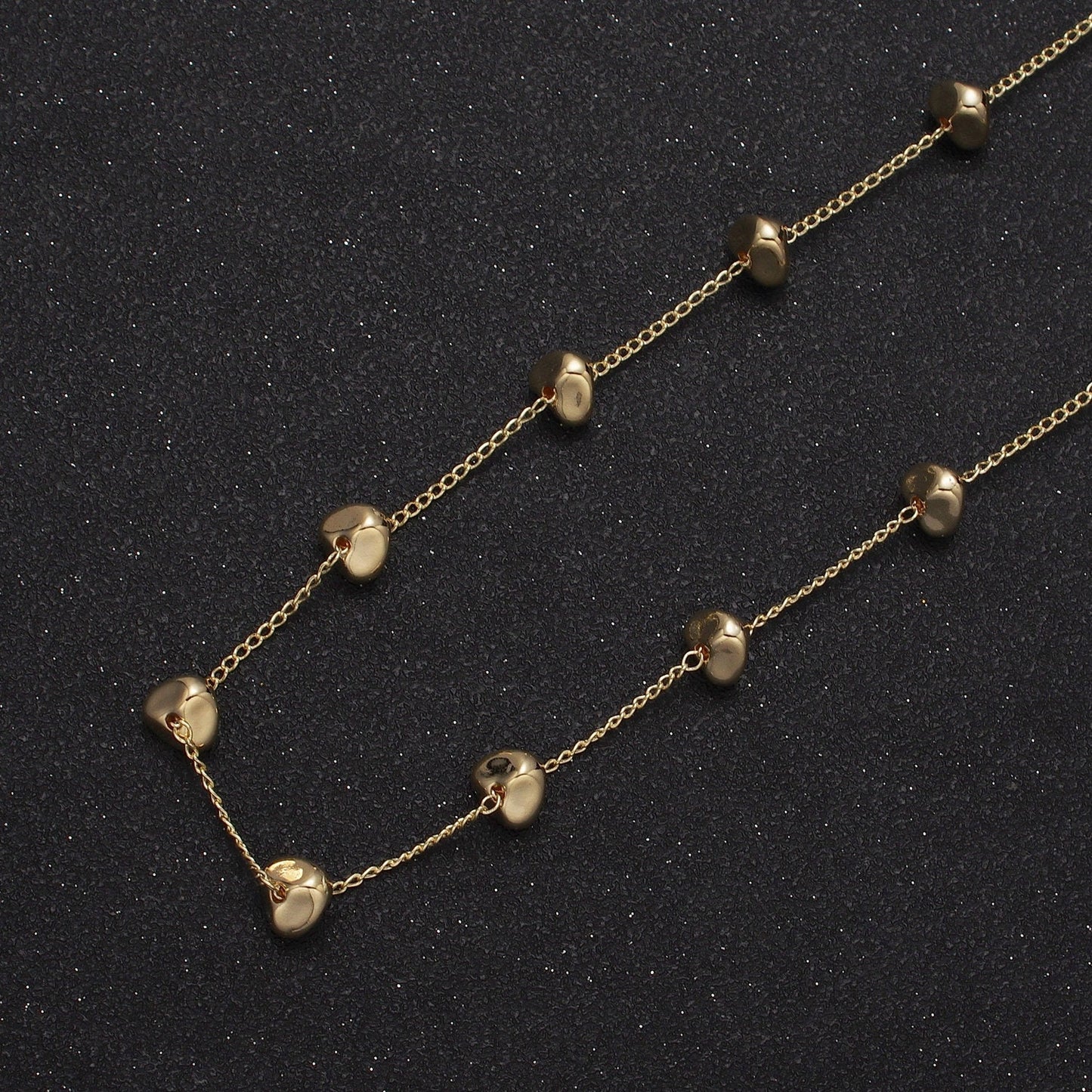 Unfinished Gold Mini Dented Triangular Beaded Satellite Chain by Yard, 24K Gold Plated CCB Wholesale Bulk Satellite Roll Chain | ROLL-839