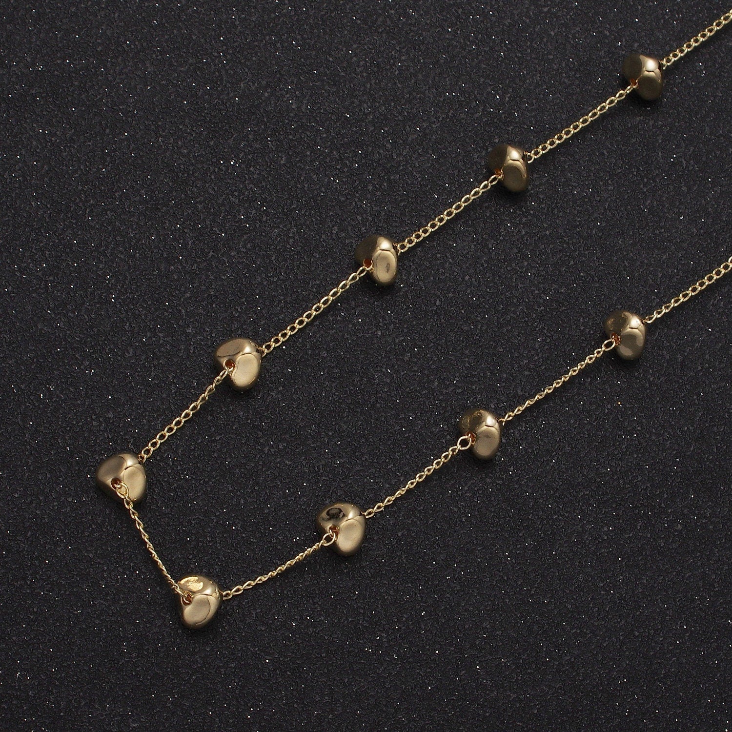 Unfinished Gold Mini Dented Triangular Beaded Satellite Chain by Yard, 24K Gold Plated CCB Wholesale Bulk Satellite Roll Chain | ROLL-839
