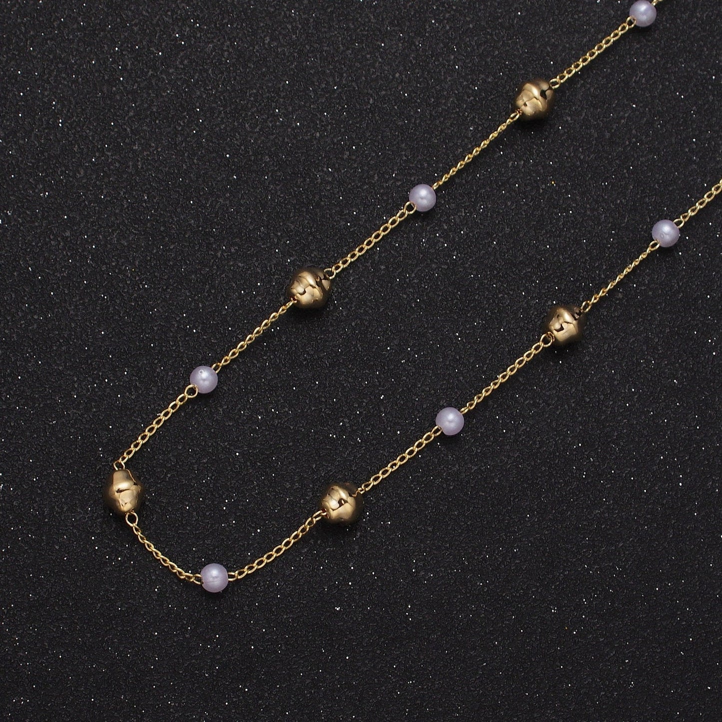 Unfinished Gold Pearl and Conch-Shaped Beaded Satellite Chain by Yard, 24K Gold Plated CCB Wholesale Bulk Satellite Roll Chain | ROLL-840