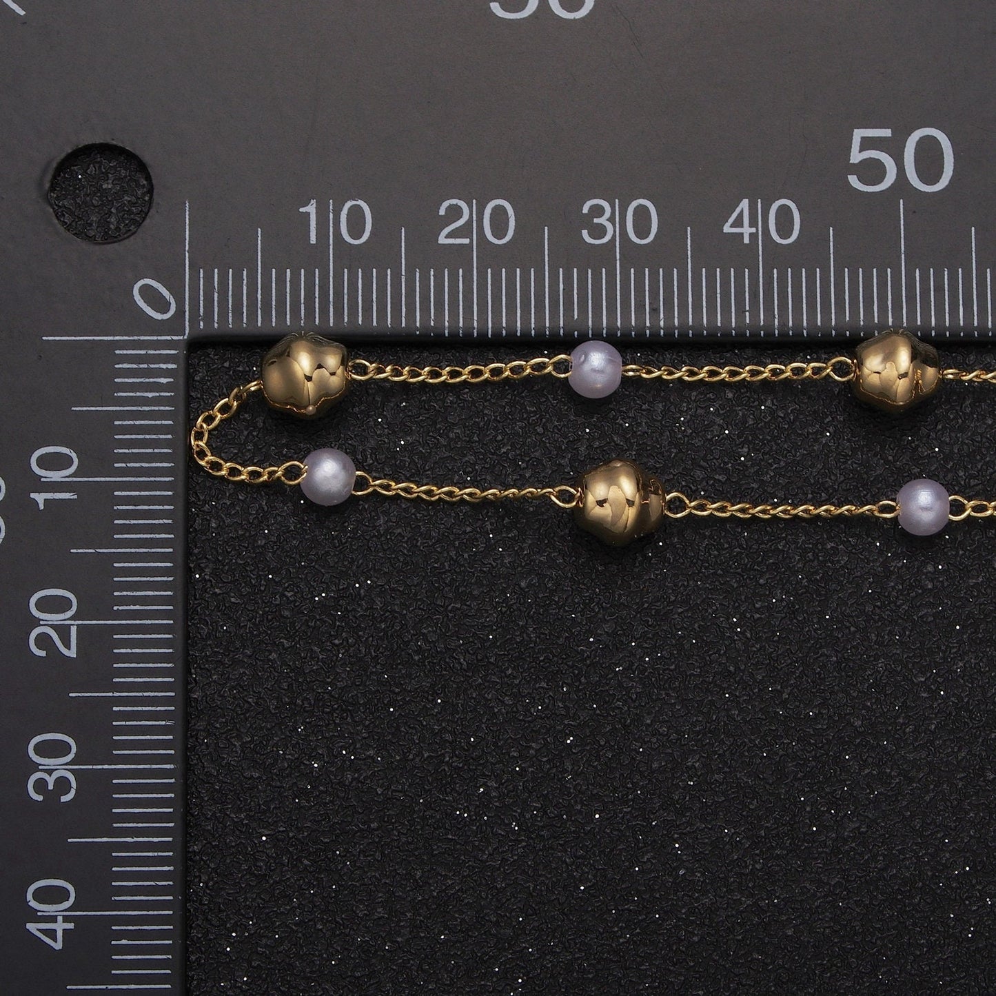 Unfinished Gold Pearl and Conch-Shaped Beaded Satellite Chain by Yard, 24K Gold Plated CCB Wholesale Bulk Satellite Roll Chain | ROLL-840