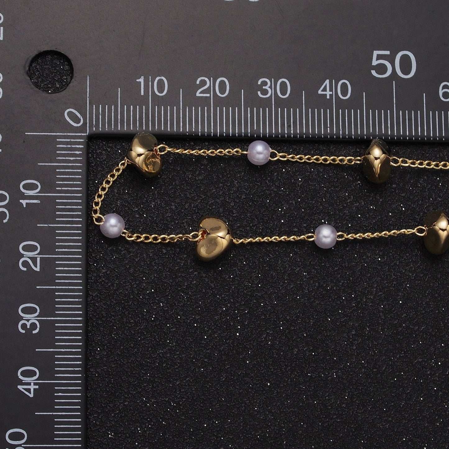 Unfinished Gold Pearl and Triangle-Shaped Beaded Satellite Chain by Yard, 24K Gold Plated CCB Wholesale Bulk Satellite Roll Chain | ROLL-841