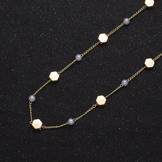 Unfinished Gold Pearl and Mini Hexagons Beaded Satellite Chain by Yard, 24K Gold Plated CCB Wholesale Bulk Satellite Roll Chain | ROLL-842