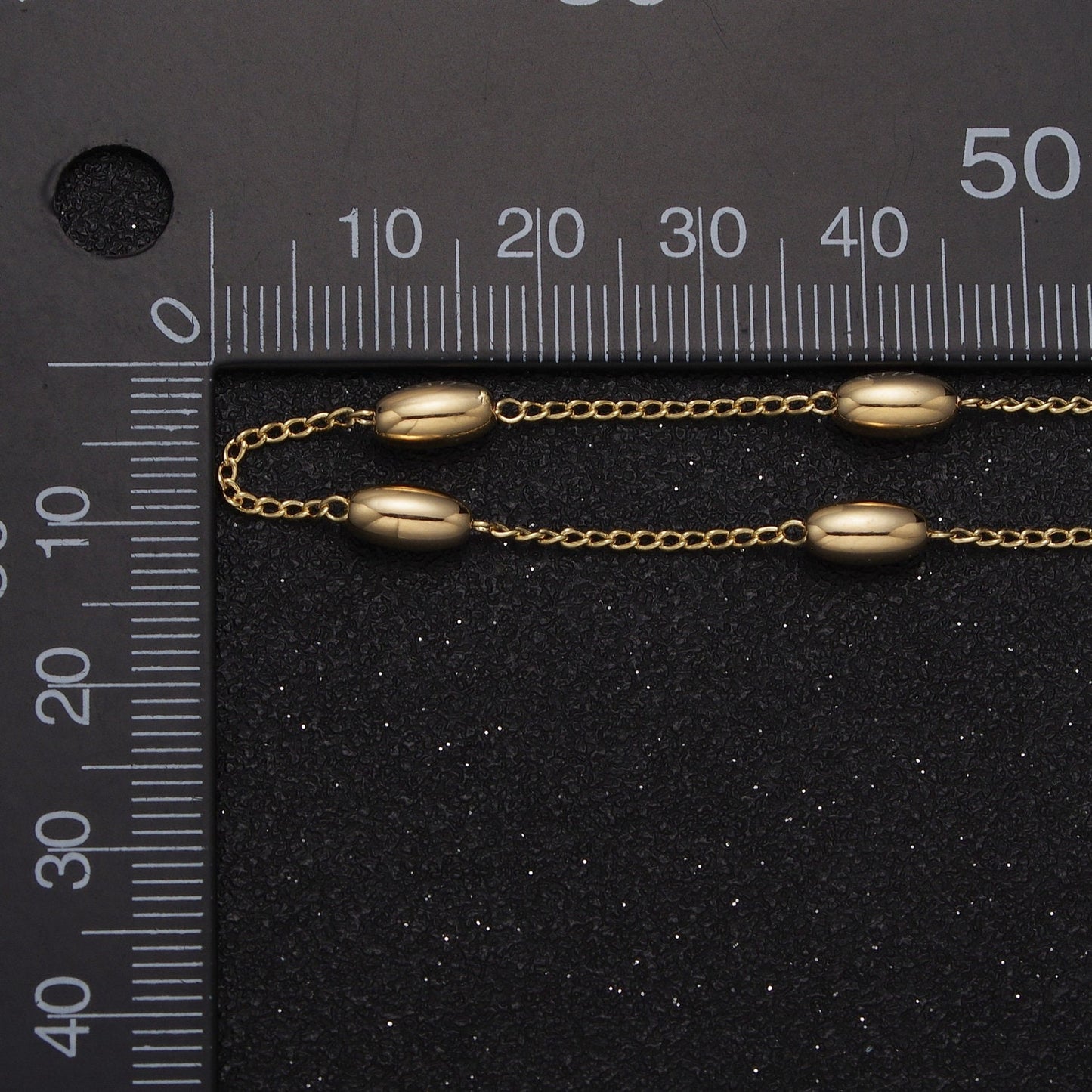 Unfinished Gold Mini Oblong Oval Beaded Satellite Chain by Yard, 24K Gold Plated CCB Wholesale Bulk Satellite Roll Chain | ROLL-843