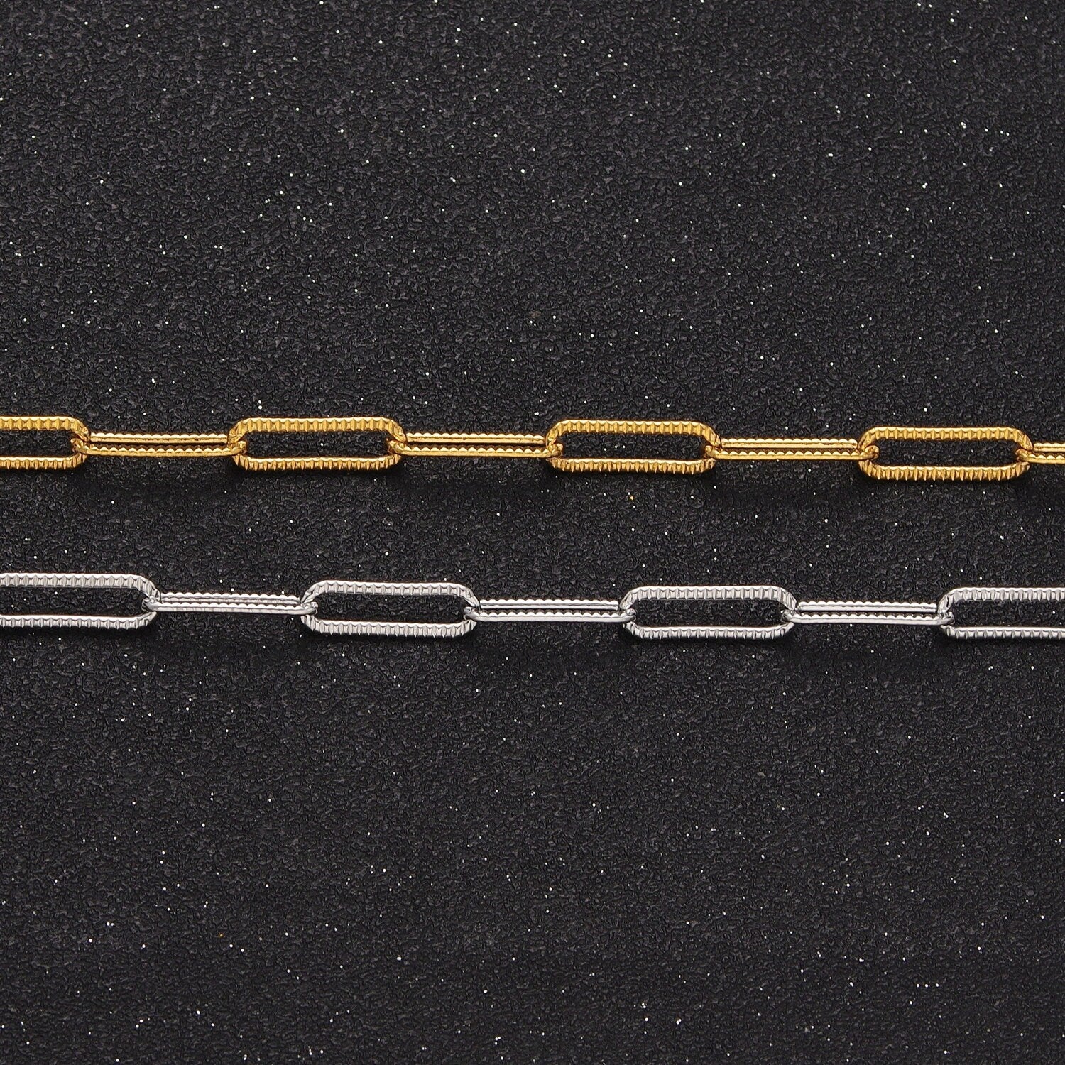 Unfinished Gold Paperclip Chain by Yard, 24K Gold Filled 15.4mm x 4.6mm Paper Clip Bulk Wholesale Roll Chain Supply | ROLL-844, -845