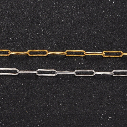 Unfinished Gold Paperclip Chain by Yard, 24K Gold Filled 15.4mm x 4.6mm Paper Clip Bulk Wholesale Roll Chain Supply | ROLL-844, -845