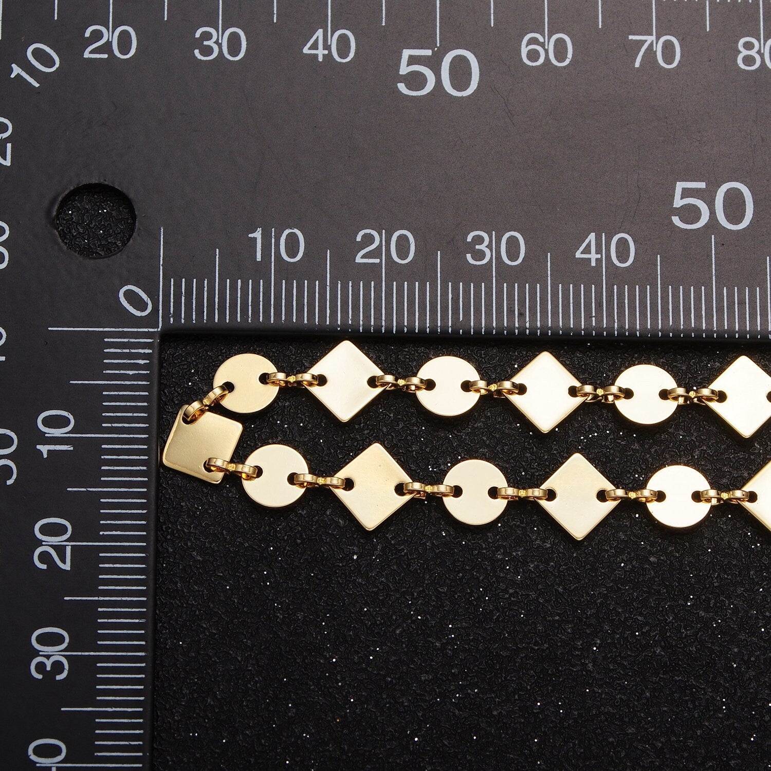 8.0mm Gold Rhombus Circles Anchor Chain w. Figure Eight Link by Yard, 24K Gold Filled Wholesale Bulk Diamond Circles Roll Chain | ROLL-846