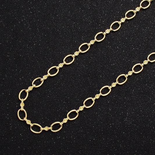 6.0mm Gold Oval Cable Chain w. Figure Eight Decorative North Star Connector by Yard, 24K Gold Filled Wholesale Bulk Roll Chain | ROLL-848