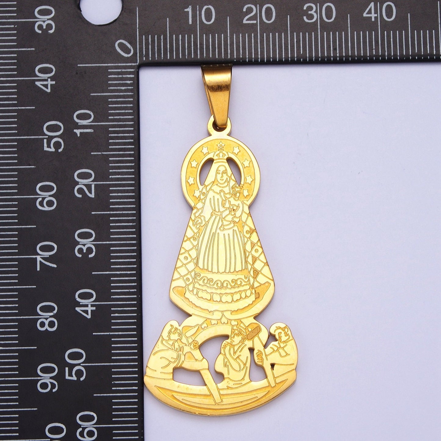 Gold Virgin Mary & Baby Jesus Pendant, 24K Gold Filled Stainless Steel Our Lady of Guadalupe Jesus Christ Religious Charm | X-650