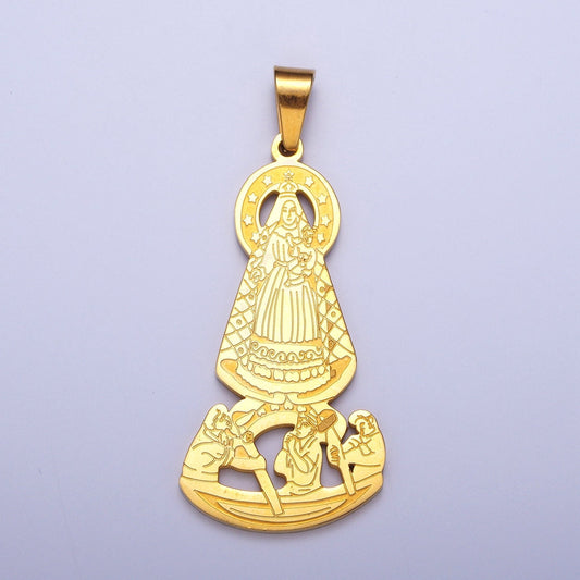 Gold Virgin Mary & Baby Jesus Pendant, 24K Gold Filled Stainless Steel Our Lady of Guadalupe Jesus Christ Religious Charm | X-650