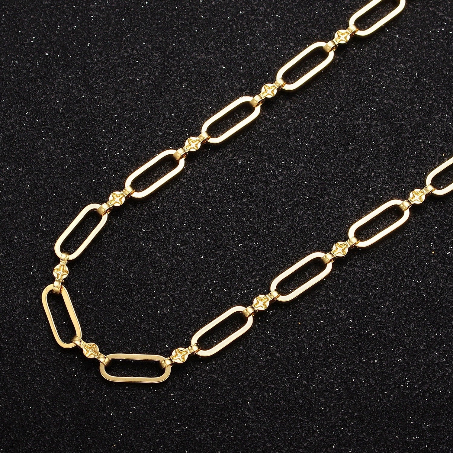 6.0mm Gold Paperclip Cable Chain w. Figure Eight North Star Connector by Yard, 24K Gold Filled Wholesale Bulk Roll Chain | ROLL-856