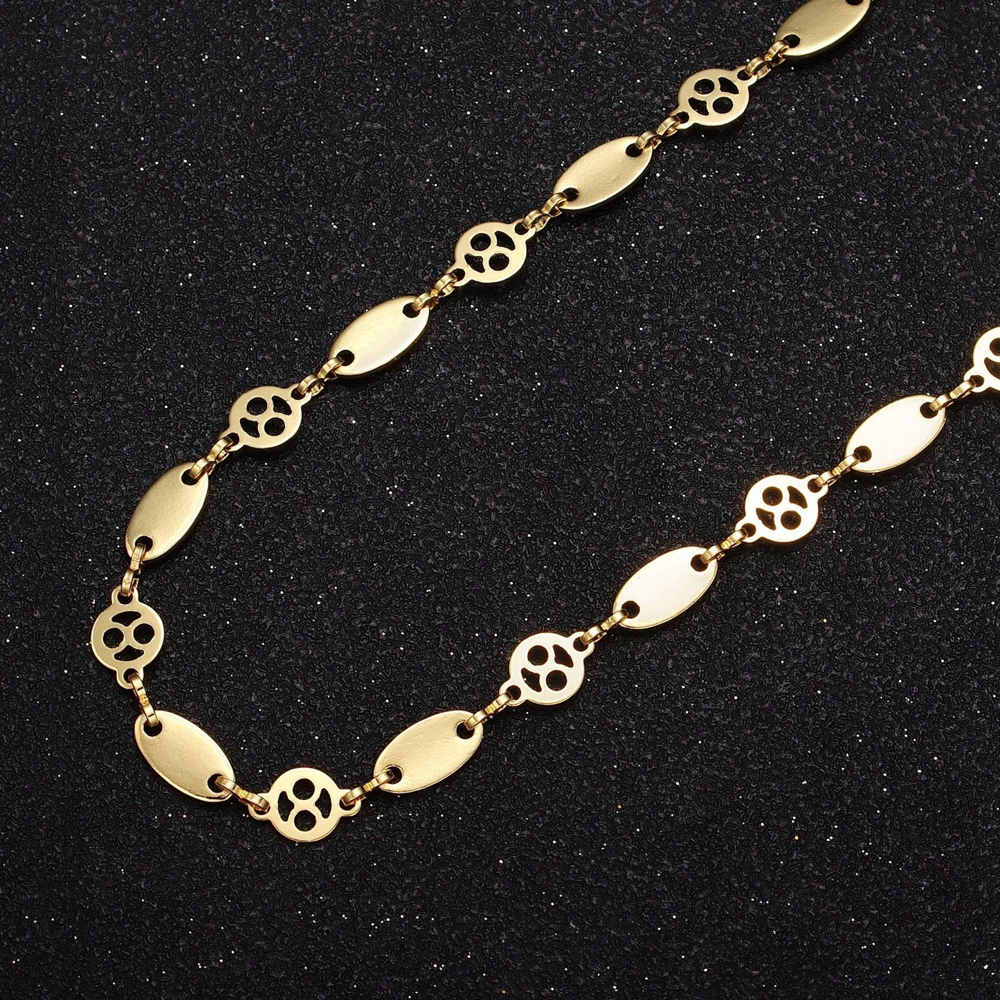 6.0mm Gold Anchor Link & Figure 8 Circles Chain w. Figure Eight Link by Yard, 24K Gold Filled Wholesale Bulk Roll Chain | ROLL-862