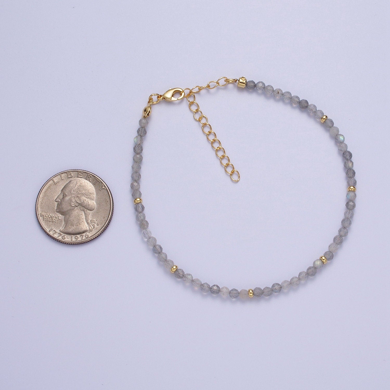 2.8mm Moonstone Multifaceted Rondelle Stones w. Gold Crimp Spacers 8.0"+2.0" Extender Handmade Bracelet | WA-1199