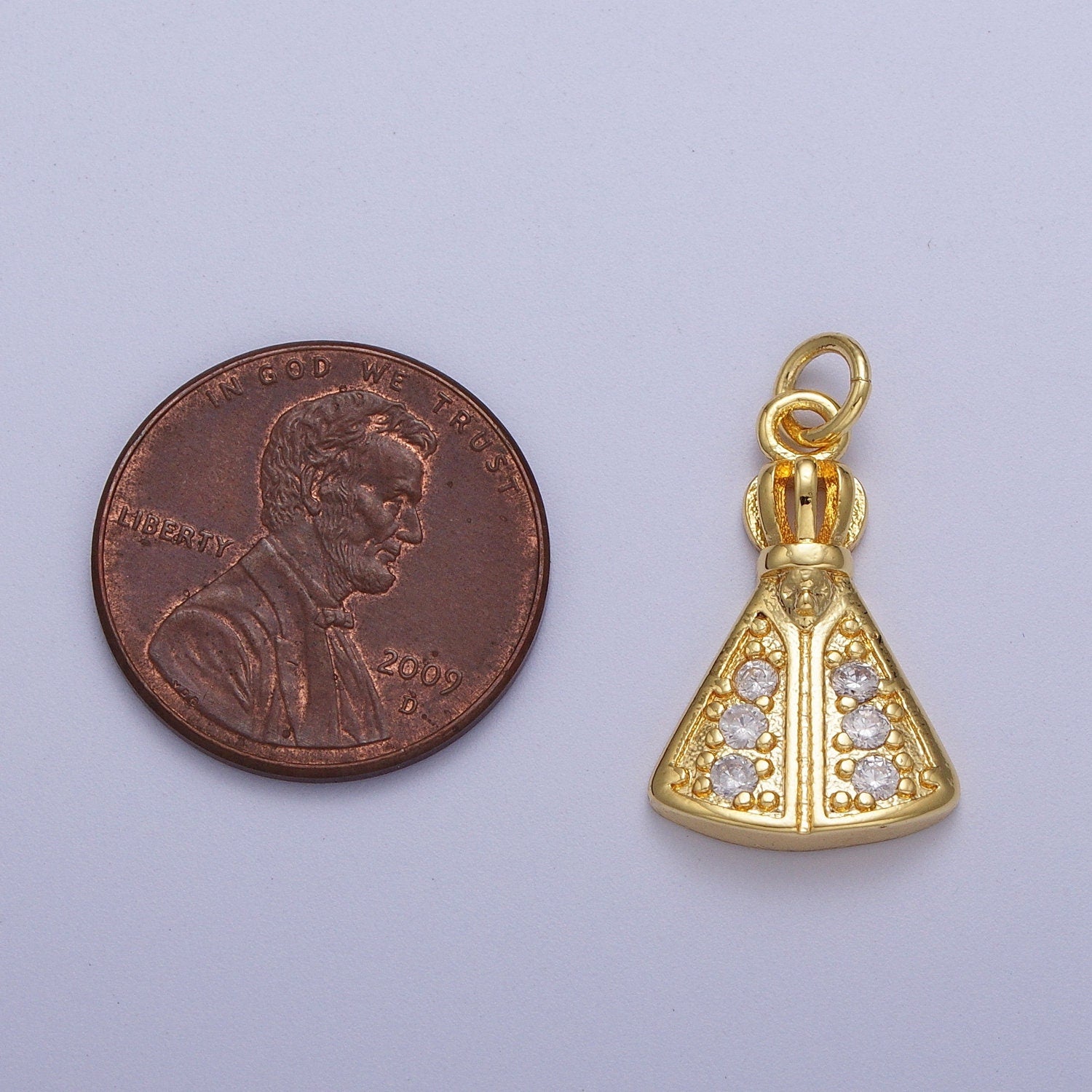 Gold CZ Religious Nossa Senhora Aparecida Pendant, 24K Gold Filled Clear Micro Paved Cz Crown and Gown Church Pope Religious Charm | C-893