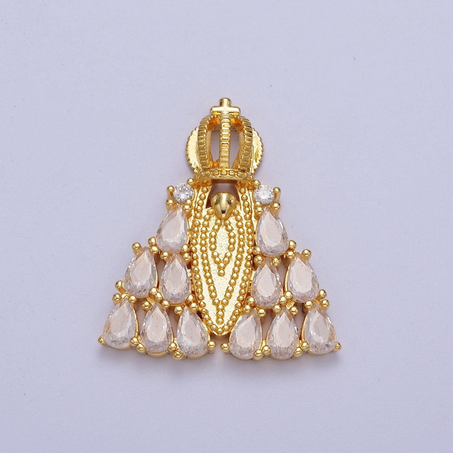 Gold CZ Religious Nossa Senhora Aparecida Pendant 24K Gold Plated Clear Micro Paved Marquise Cut Cz Cross Crown Church Religious Charm H-655