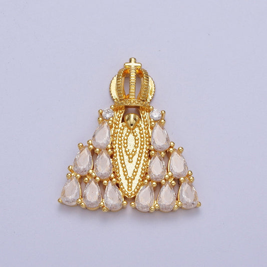Gold CZ Religious Nossa Senhora Aparecida Pendant 24K Gold Plated Clear Micro Paved Marquise Cut Cz Cross Crown Church Religious Charm H-655