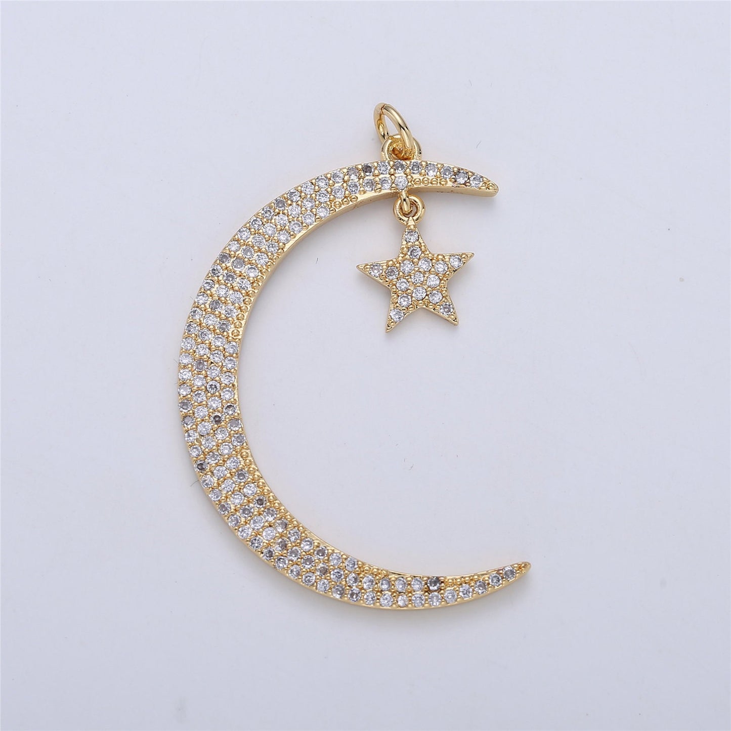 14K Gold Filled Celestial Space Crescent Moon Star Dangle Micro Paved CZ Cubic Zirconia Charm | D-167, I-283