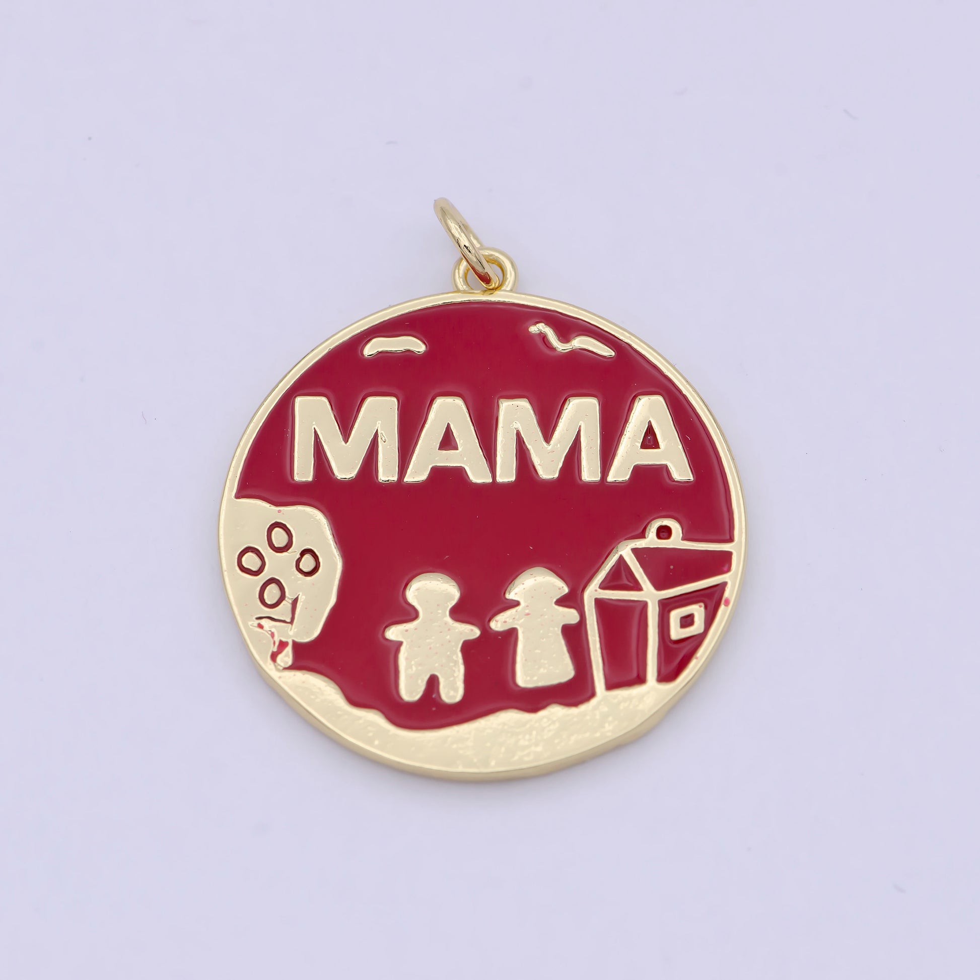 Gold Red Enamel Mama Coin Charm Family Jewelry for Mother Day gift Necklace Bracelet