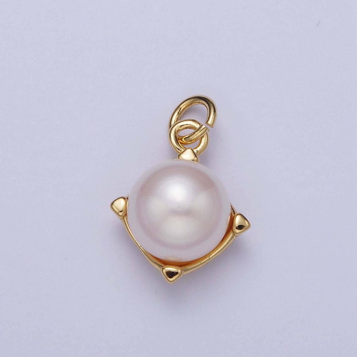 Dainty Purple White Round Pearl Diamond Cut Pendant, 24K Gold Filled Rhombus Round Mother of Pearl Charm | N-646