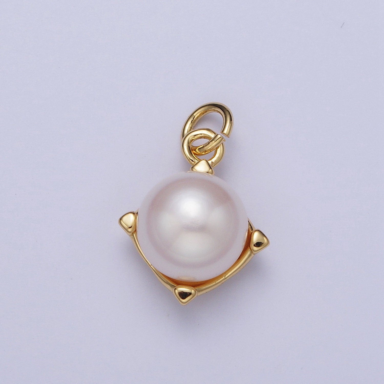 Dainty Purple White Round Pearl Diamond Cut Pendant, 24K Gold Filled Rhombus Round Mother of Pearl Charm | N-646