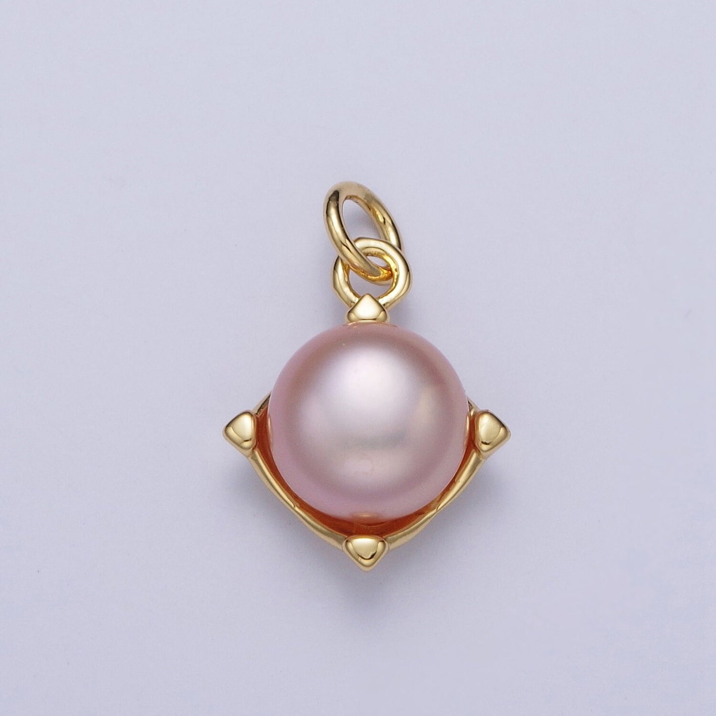Dainty Purple White Round Pearl Diamond Cut Pendant, 24K Gold Filled Rhombus Round Mother of Pearl Charm | N-646
