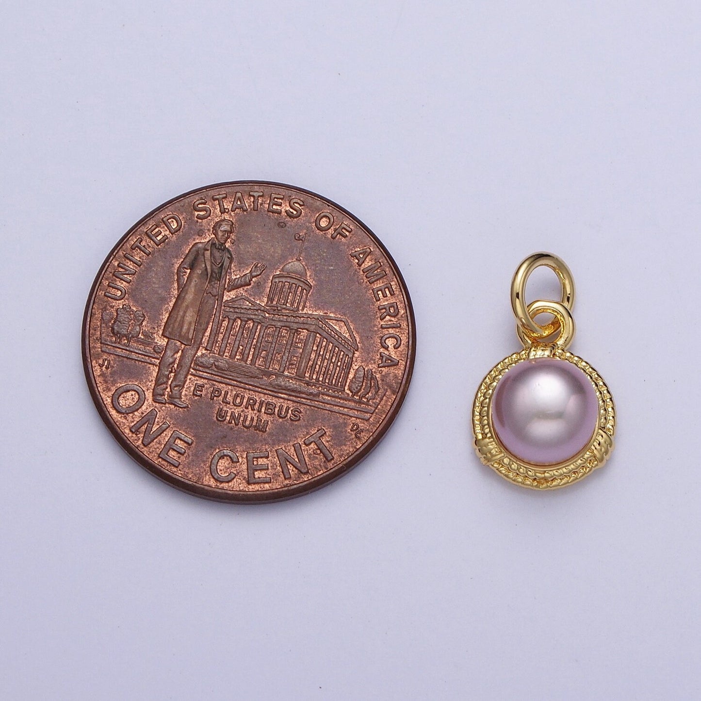 Elegant Purple White Round Shell Pearl Circular Pendant, Gold Plated Micro Paved Clear CZ Wheat Wreath Textured Edge Mother of Pearl Charm
